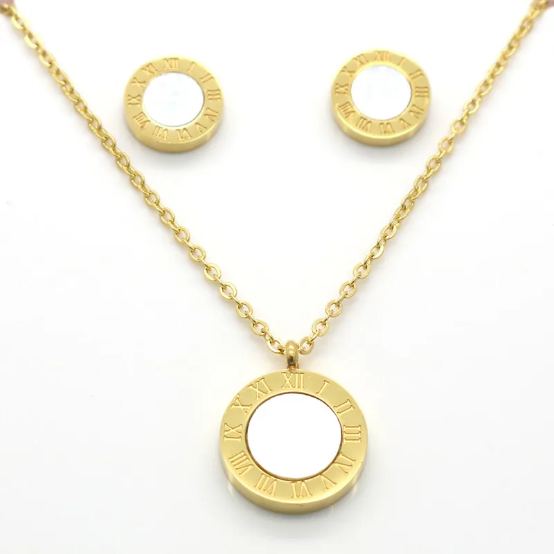 Round Pearl Shell Jewelry Roman Numerals Stylish Two Side Gold Color Pendant Necklace Earrings Fashion Wedding Jewelry Sets
Round Pearl Shell Jewelry Roman Numerals Stylish Two Side Gold Color Pendant Necklace Earrings Fashion Wedding Jewelry Sets