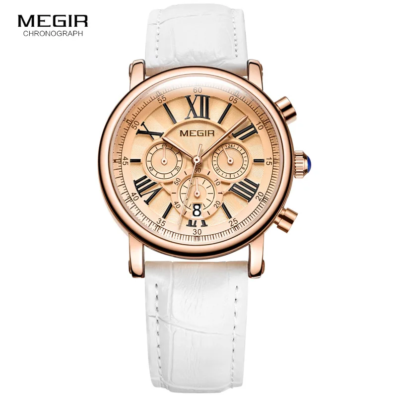 2019 Megir Woman's Chronograph Quartz Watch with 24 Hours and Calendar Display White Leather Strap Wrist Stopwatches for Ladies
2019 Megir Woman's Chronograph Quartz Watch with 24 Hours and Calendar Display White Leather Strap Wrist Stopwatches for Ladies