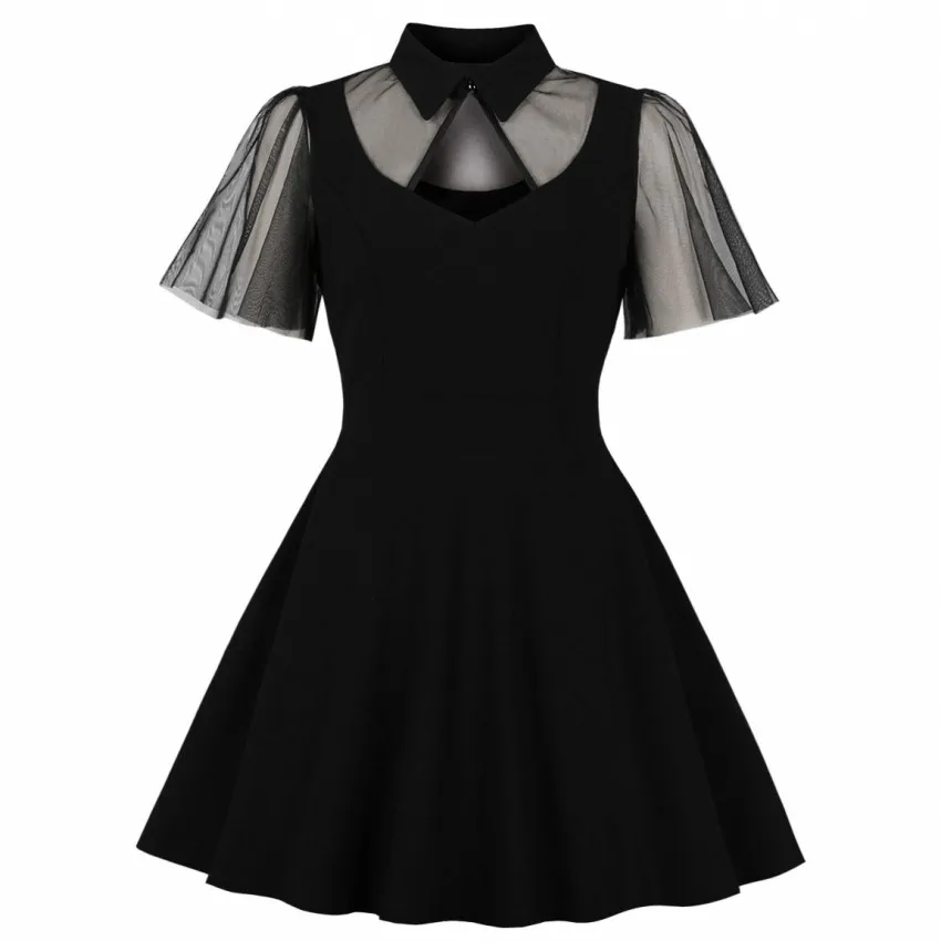 Women Summer Casual Vintage Dress Black Gothic Lace See Through Stylish Mesh Sleeve Hollow Sexy Goth Party Elegant Swing Dresses
Women Summer Casual Vintage Dress Black Gothic Lace See Through Stylish Mesh Sleeve Hollow Sexy Goth Party Elegant Swing Dresses