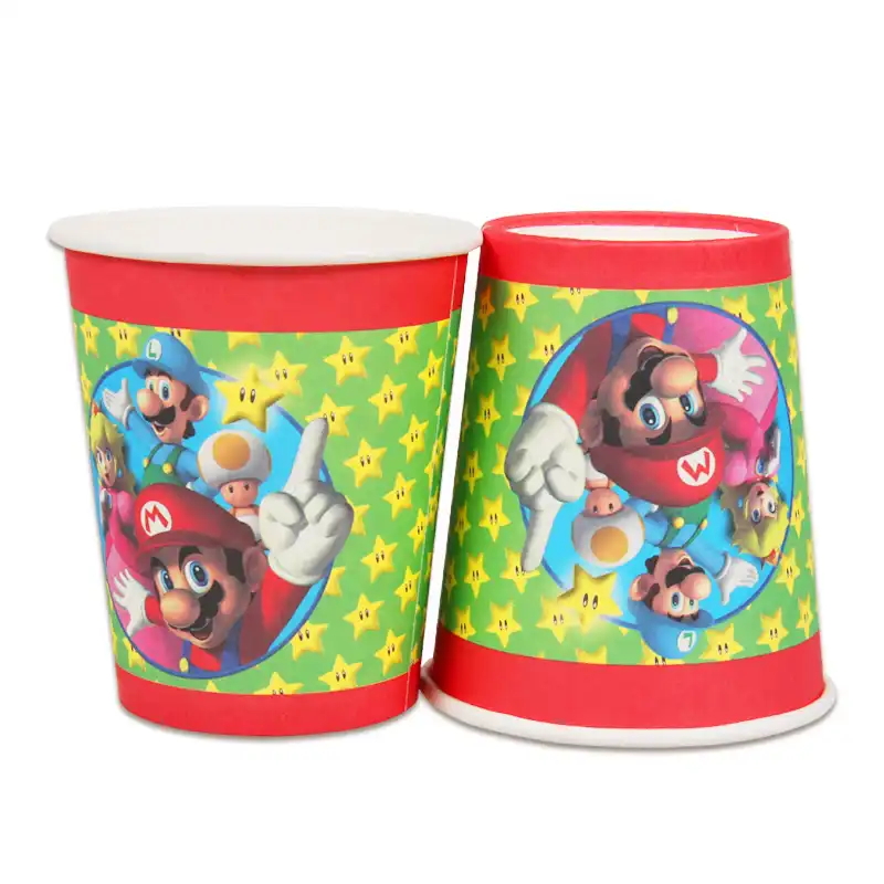 Super Mario Theme Disposable Paper Plates Cups Napkins Straws