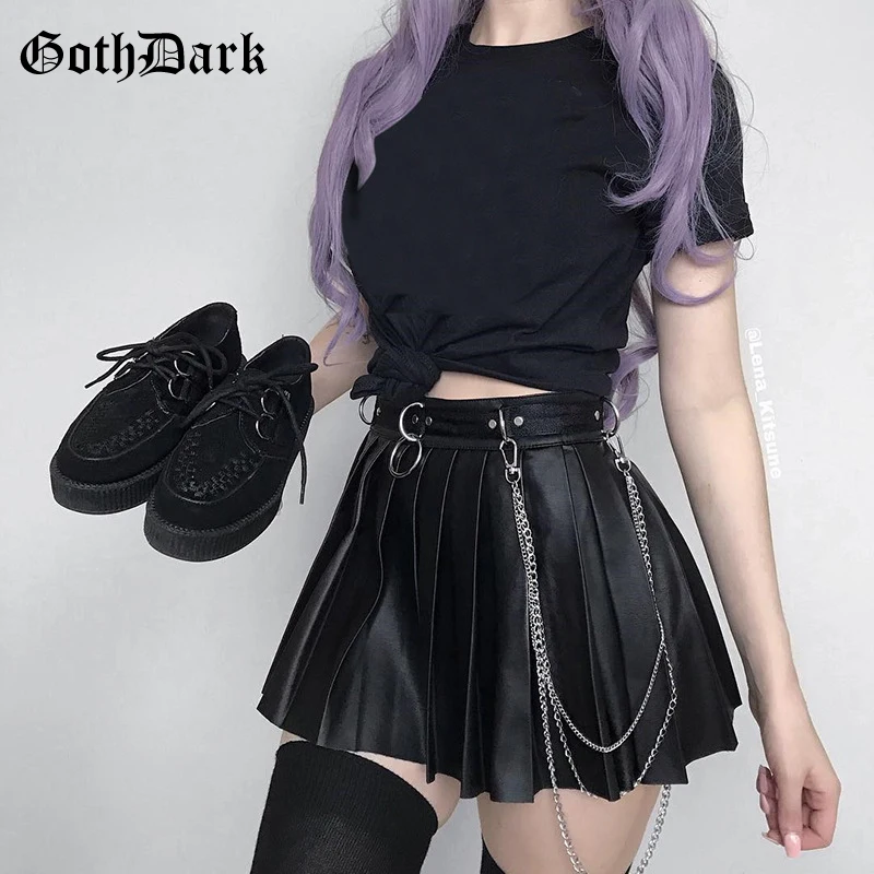 PU-Skirt-Black-Streetwear-Zipper-Rivet-Pleated