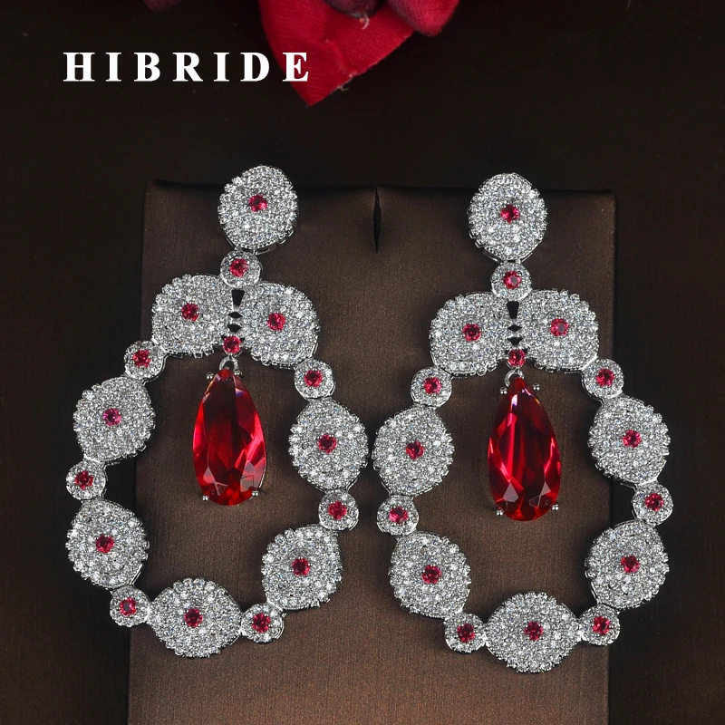 HIBRIDE Beautiful Red Water Drop Cubic Zircon Women Bride Drop Earrings Jewelry Fashion Pendientes Brinco Female Gifts E-726
HIBRIDE Beautiful Red Water Drop Cubic Zircon Women Bride Drop Earrings Jewelry Fashion Pendientes Brinco Female Gifts E-726