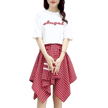 Large Size Plaid Drawstring Irregular Skirt Set A-line Ensemble Femme Survetement Sweet Two Piece Set Summer Top And Skirt
Large Size Plaid Drawstring Irregular Skirt Set A-line Ensemble Femme Survetement Sweet Two Piece Set Summer Top And Skirt