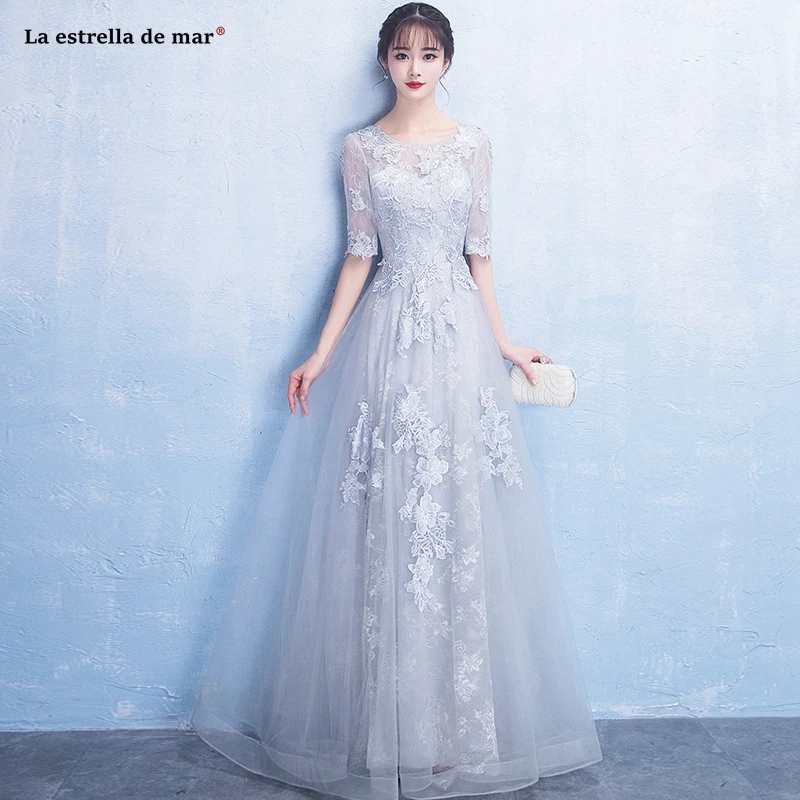 Vestido para festa new lace Scoop neck half sleeve A line silver grey bridesmaid dress long vestidos para boda invitadas abiti d
Vestido para festa new lace Scoop neck half sleeve A line silver grey bridesmaid dress long vestidos para boda invitadas abiti d