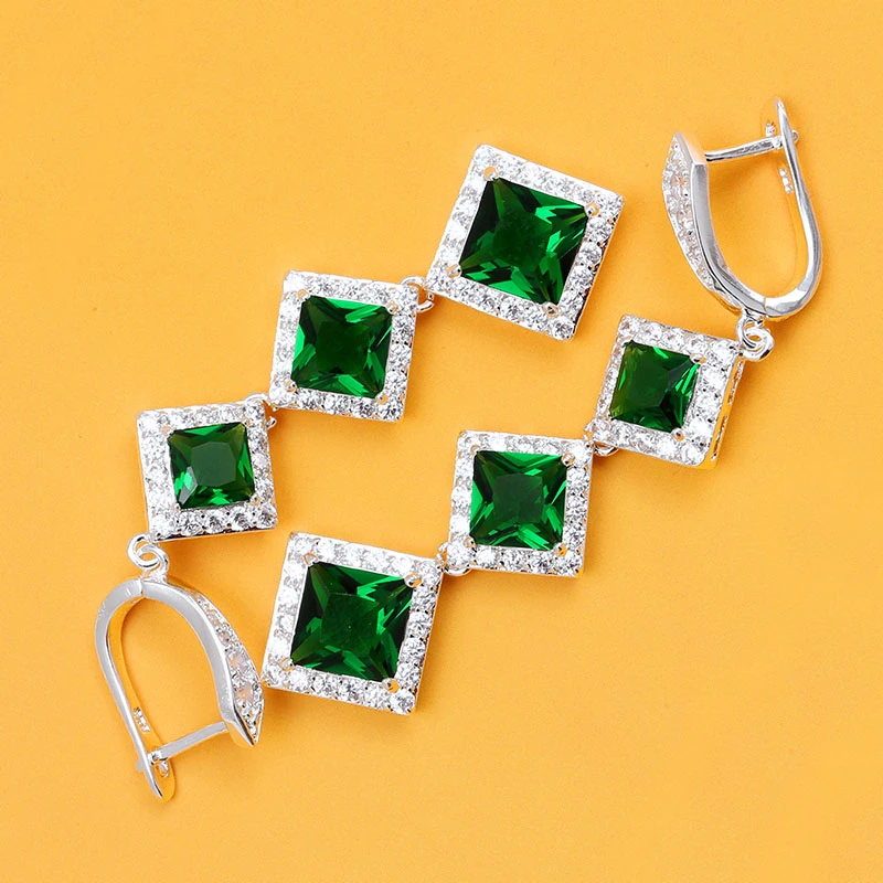 Moda Green Stone Long Drop Earrings for Women Silver Color Square Zircon Dangle Earrings Pendientes Fashion Jewelry L5E154
Moda Green Stone Long Drop Earrings for Women Silver Color Square Zircon Dangle Earrings Pendientes Fashion Jewelry L5E154