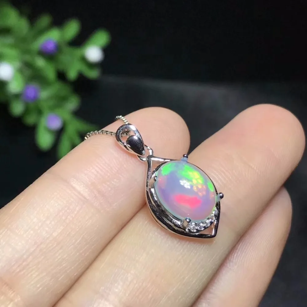 925 Sterling Silver Fire Opal Pendant Necklace for Women