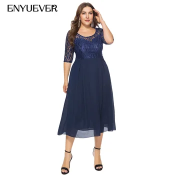 Enyuever Casual Women Dress Elegant Lace Chiffon Patchwork Half Sleeve Navy Blue Party Office Dress Plus Size 5XL 6XL Vestidos
Enyuever Casual Women Dress Elegant Lace Chiffon Patchwork Half Sleeve Navy Blue Party Office Dress Plus Size 5XL 6XL Vestidos
