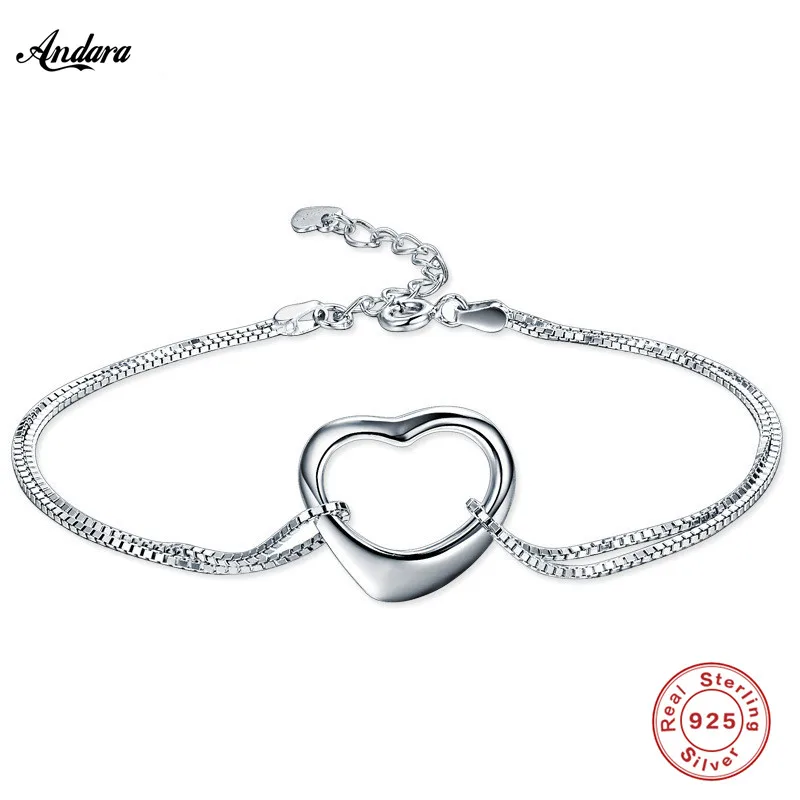 ANDARA Hot Sale 925 Silver Bracelet Women Link Double row Authentic Jewelry Gift | Украшения и аксессуары
