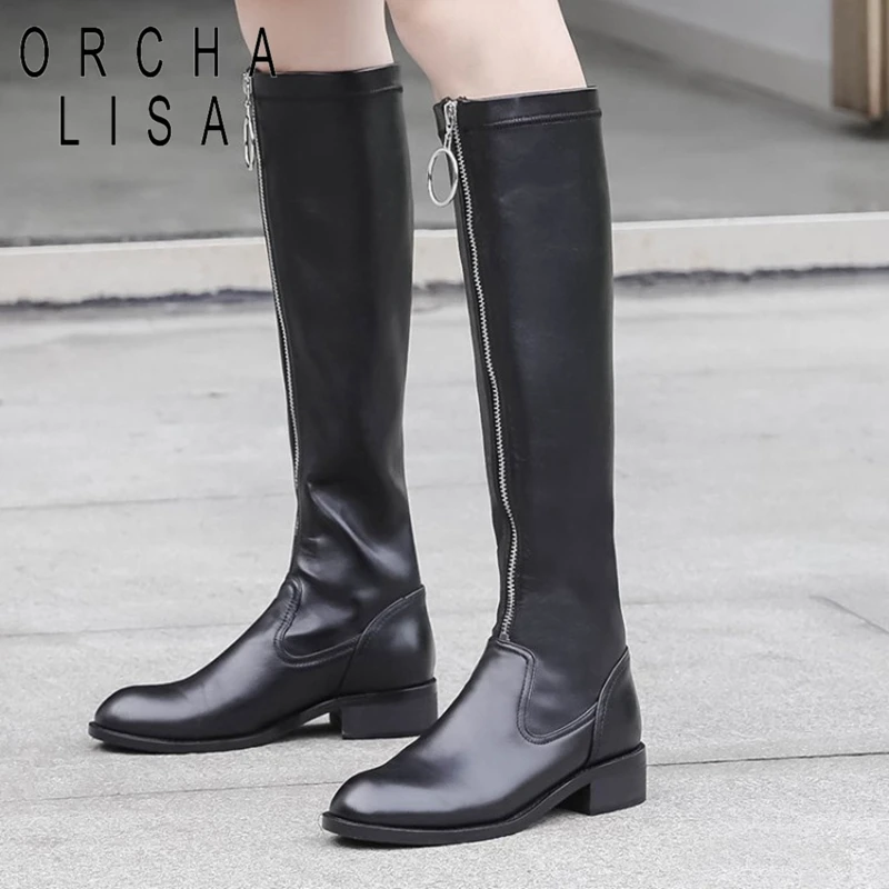 ORCHA LISA Genuine Cow Leather Women Knee Boots low heels Black front zipper boots designed Winter shoes women botas mujer C921
ORCHA LISA Genuine Cow Leather Women Knee Boots low heels Black front zipper boots designed Winter shoes women botas mujer C921