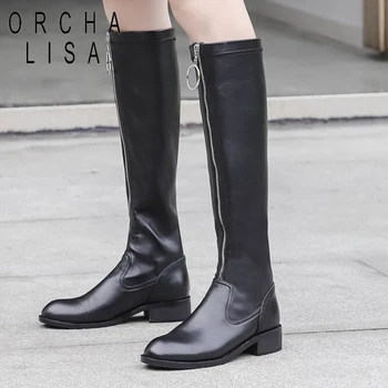 ORCHA LISA Genuine Cow Leather Women Knee Boots low heels Black front zipper boots designed Winter shoes women botas mujer C921
ORCHA LISA Genuine Cow Leather Women Knee Boots low heels Black front zipper boots designed Winter shoes women botas mujer C921