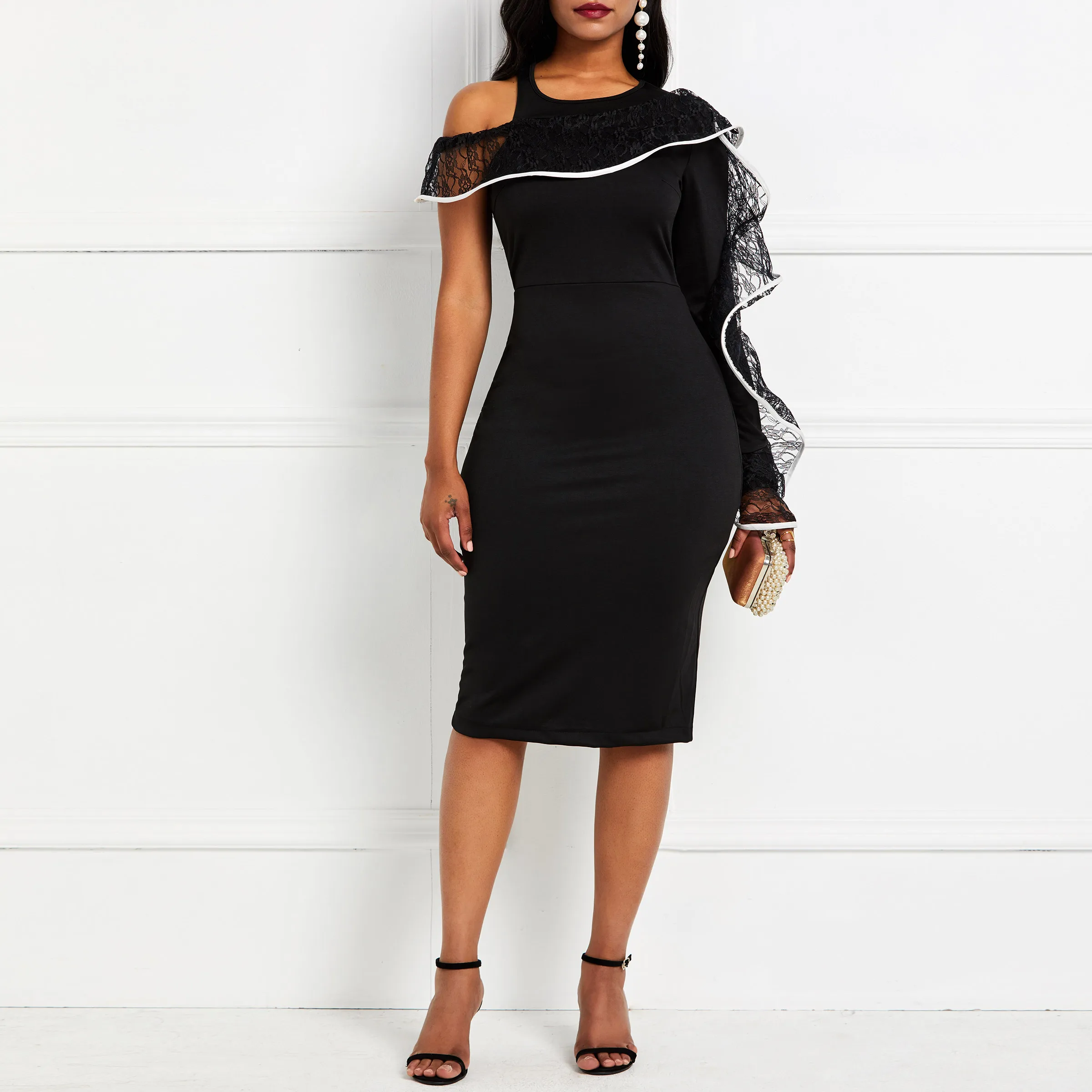 Party Bodycon Dress 2019 Women Sexy One Shoulder Long Sleeve Tight Club Summer Evening Elegant Black Lace Ruffle Midi Dresses
Party Bodycon Dress 2019 Women Sexy One Shoulder Long Sleeve Tight Club Summer Evening Elegant Black Lace Ruffle Midi Dresses