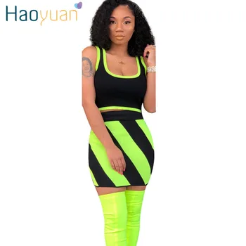 HAOYUAN Plus Size Neon Green Splice 2 Two Piece Set Summer Clothes for Women Crop Top+Mini Skirt Sexy Club Outfits Matching Sets 
HAOYUAN Plus Size Neon Green Splice 2 Two Piece Set Summer Clothes for Women Crop Top+Mini Skirt Sexy Club Outfits Matching Sets