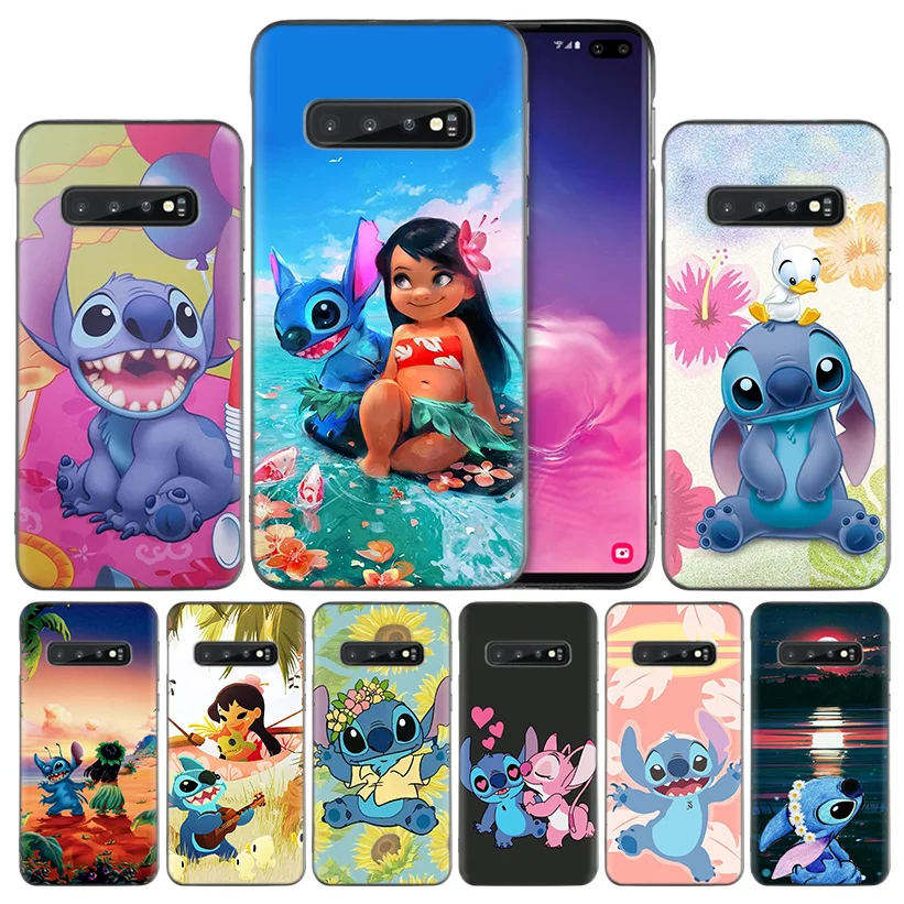 

Cartoon Lilo Stitch Black Silicone Case Cover for Samsung Galaxy S10 S10e 5G S9 S8 S7 S6 Edge J8 J6 J5 J4 Plus 2018