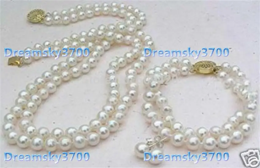 Фото DYY FREE P&ampP W&ampO >>&gt2 Rows White 8mm Akoya Cultured Shell Pearl Necklace Bracelet Earring Set AAA | Украшения и