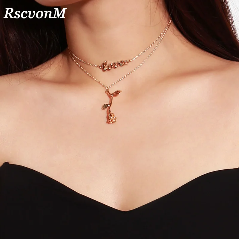 RscvonM Trendy Alloy Rose Flower Pendant Necklace For Women Gold Color LOVE Letter Charm Choker Necklace Double Layer Collar
RscvonM Trendy Alloy Rose Flower Pendant Necklace For Women Gold Color LOVE Letter Charm Choker Necklace Double Layer Collar