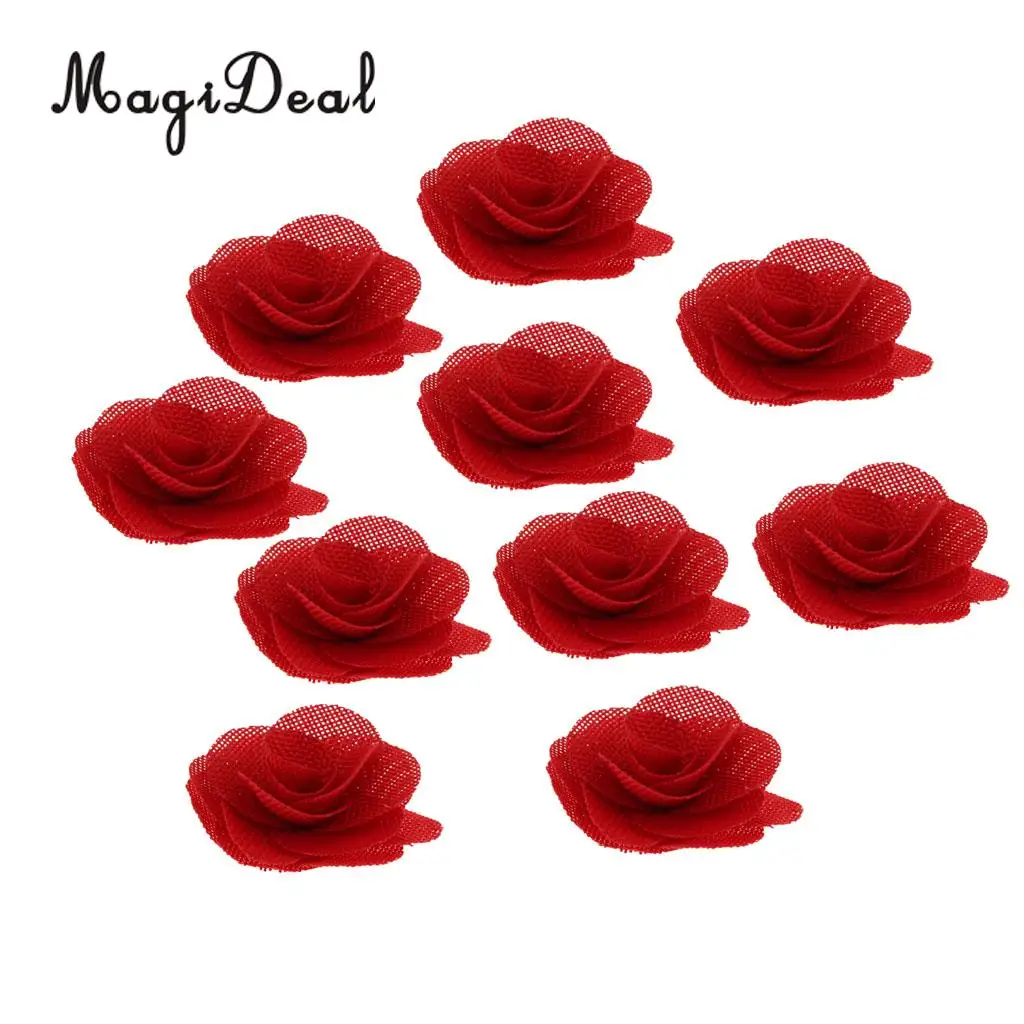 MagiDeal 10pcs/Lot 6.5cm Rustic Flower Rose Wedding Burlap Hessian Jute Vintage Decor Bride Bridegroom Corsage Wedding Supplies