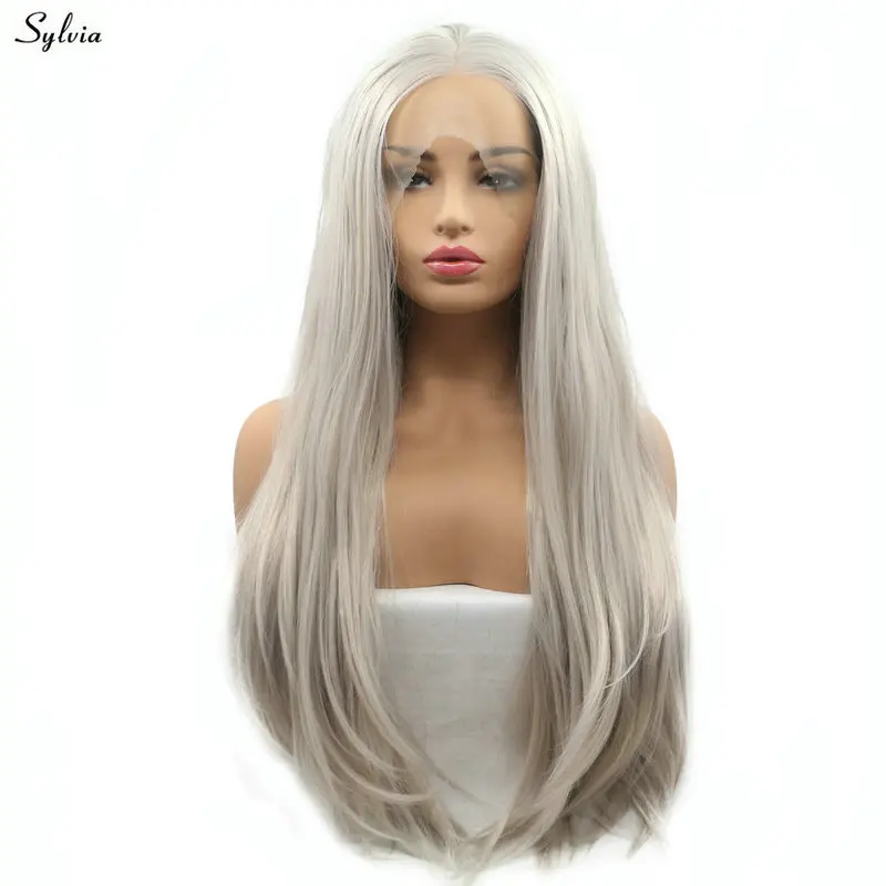 Sylvia Silver Gray Wig Natural Wave Long Hair Heat Resistant Synthetic Lace Front Wigs for Women Ash Blonde/Platinum Middle Part
Sylvia Silver Gray Wig Natural Wave Long Hair Heat Resistant Synthetic Lace Front Wigs for Women Ash Blonde/Platinum Middle Part