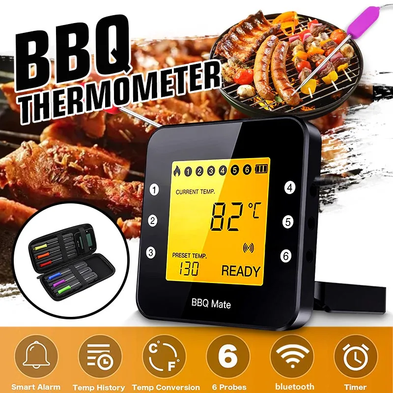 Bluetooth Meat Food Thermometer Wireless Digital BBQ Thermometer for Grilling Kitchen Cooking Thermometer Gauges with 6 probes
Bluetooth Meat Food Thermometer Wireless Digital BBQ Thermometer for Grilling Kitchen Cooking Thermometer Gauges with 6 probes