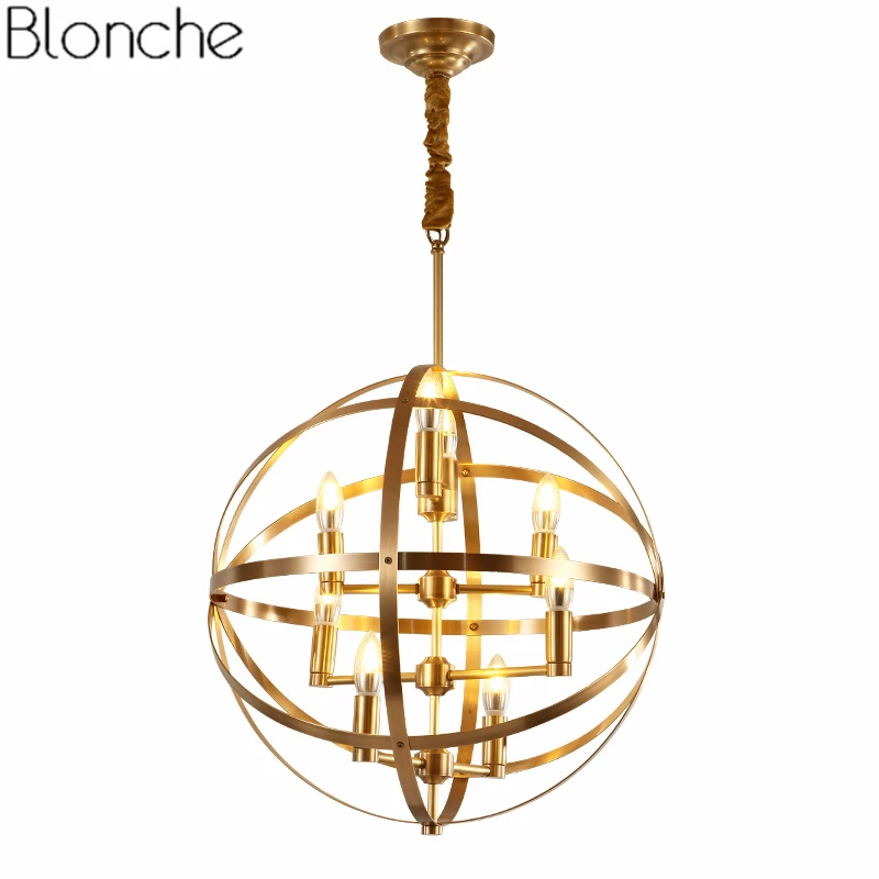 

Post-modern Copper Ball Pendant Lights Lamp Nordic Gold Led Loft Industrial Hanging Fixtures Living Room Kitchen Bar Home Decor