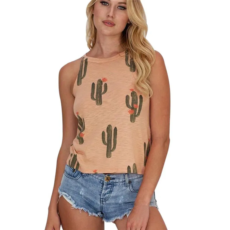 2017-new-Summer-Wear-Tanks-Fashion-Women-Sleeveless-Cactus-Tank-Tops-Ladies-O-neck-Casual-Loose