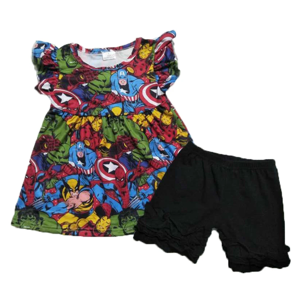 Summer Little Girls Flutter Sleeve Tops With Black Shorts Outfits Kids Cartoon Print Popular Children Clothing Styles
Summer Little Girls Flutter Sleeve Tops With Black Shorts Outfits Kids Cartoon Print Popular Children Clothing Styles
