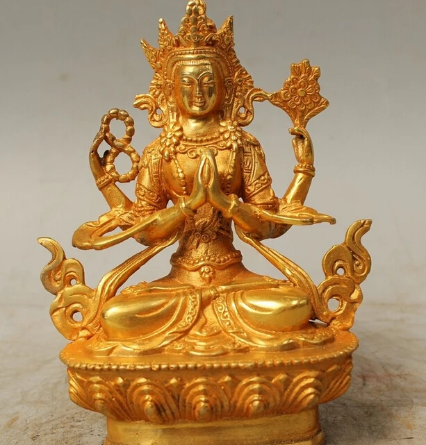 

Details about 6" Tibet Buddhism Bronze Gild 4 arms Chenrezig Buddha Avalokiteshvara Statue R0715