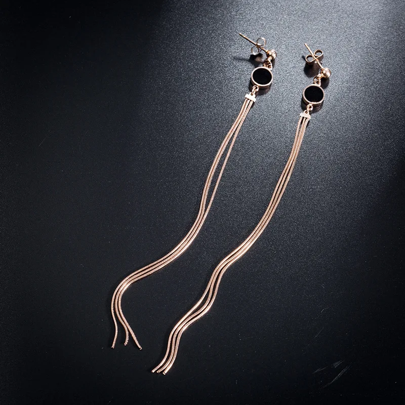 Titanium Steel Creative Long Tassel Earrings Classic Rose Gold Black Shell Wedding Earrings For Women Boucles D'oreilles RN01106
Titanium Steel Creative Long Tassel Earrings Classic Rose Gold Black Shell Wedding Earrings For Women Boucles D'oreilles RN01106