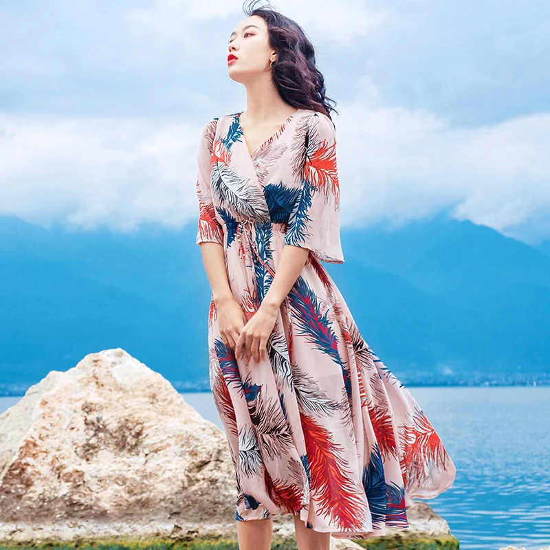 Women Summer Retro Print Boho Long Beach Dress Chiffon Fairy Tropical Vacation Sea Midi Sundress Female Slim Runway Ethnic Dress
Women Summer Retro Print Boho Long Beach Dress Chiffon Fairy Tropical Vacation Sea Midi Sundress Female Slim Runway Ethnic Dress
