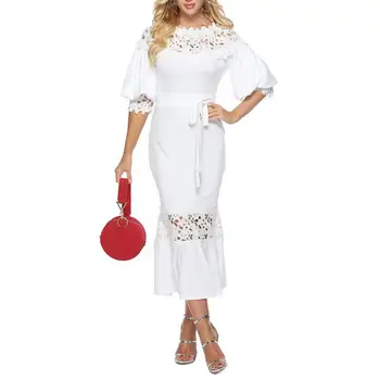 Women's Elegant Dress Slim Slimming Lace Stitching Hollow Tie Party Vintage Fashion Female New Arrival Cool Soft White Outdoor 
Women's Elegant Dress Slim Slimming Lace Stitching Hollow Tie Party Vintage Fashion Female New Arrival Cool Soft White Outdoor