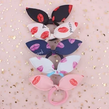 2019 DIANXIANG Pano Moda Sexy Lips padrão orelhas de Coelho meninas Cabeça corda Faixas de Cabelo Elásticos acessórios de cabelo para as mulheres 1 pcs(China)