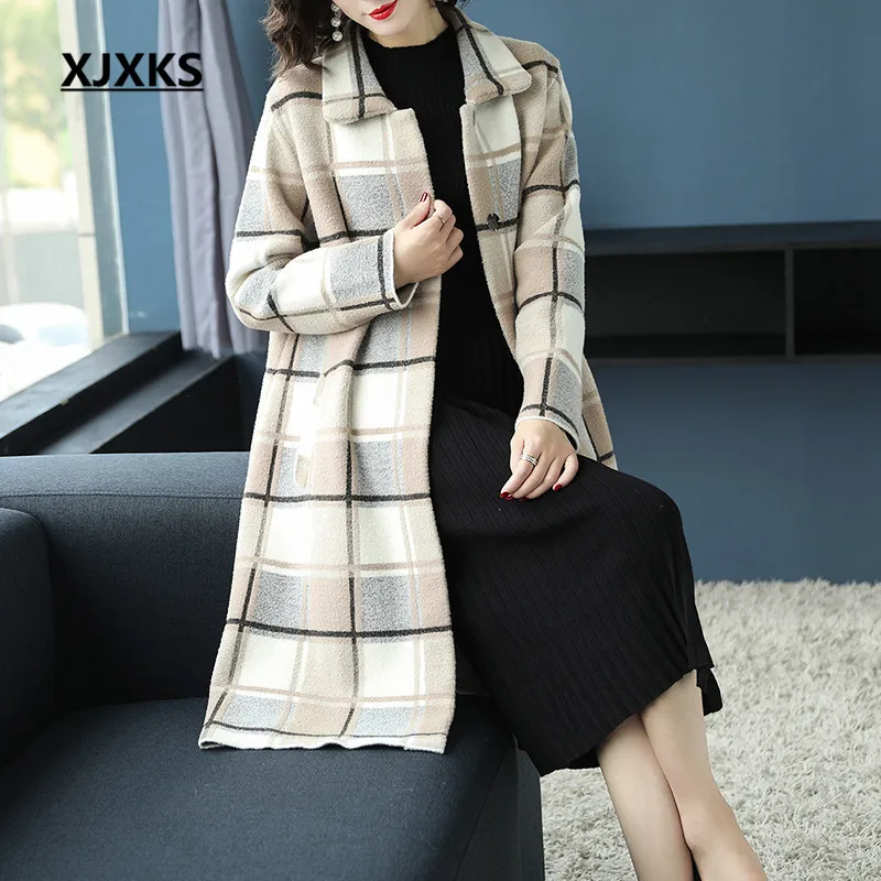 XJXKS manteaux femme hiver long woolen coats plaid patterns elegant comfortable women blends coat outwear clothing
XJXKS manteaux femme hiver long woolen coats plaid patterns elegant comfortable women blends coat outwear clothing