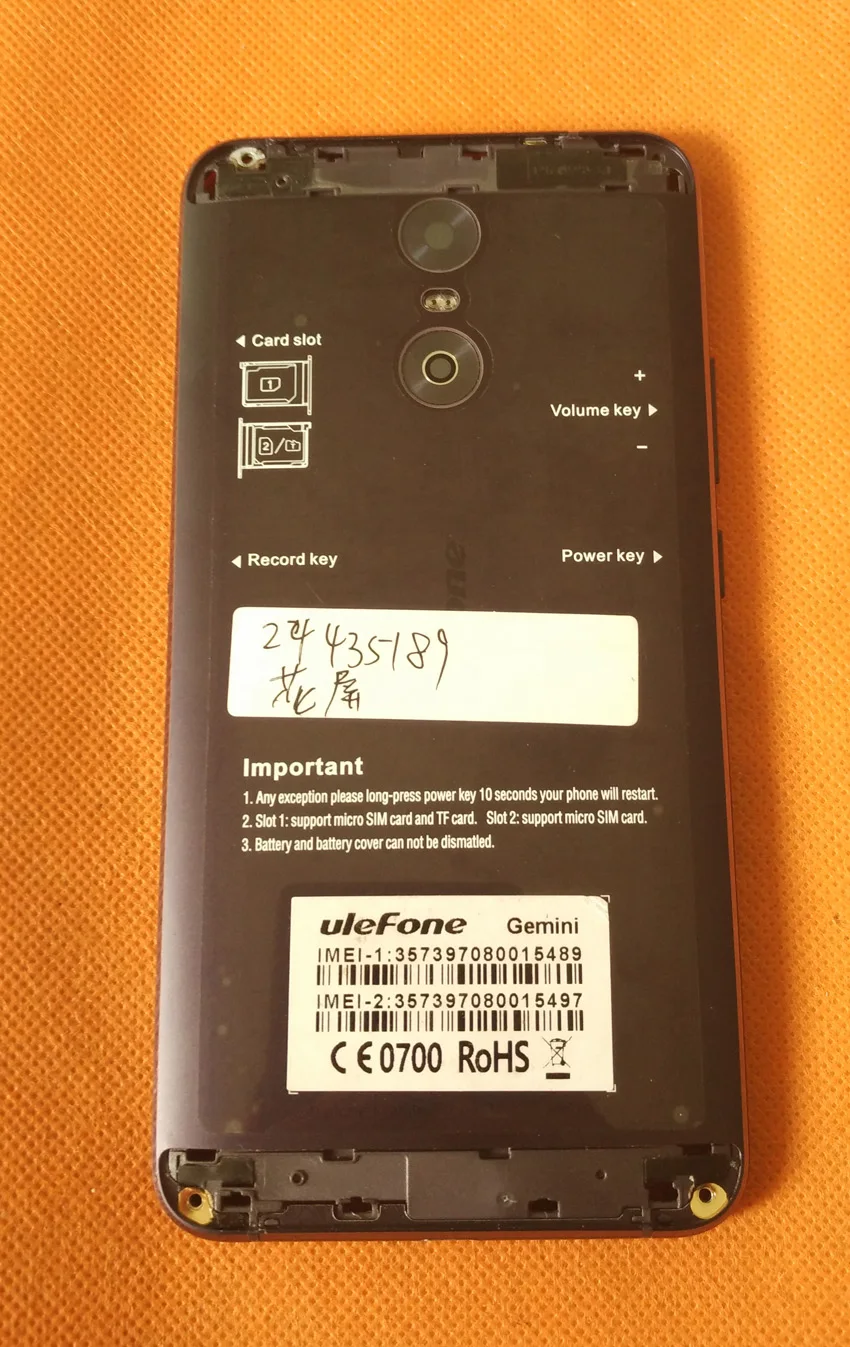 Used Original Battery Case Cover+camera glass For Ulefone Gemini 5.5 inch FHD MTK6737T Quad Core Free Shipping
Used Original Battery Case Cover+camera glass For Ulefone Gemini 5.5 inch FHD MTK6737T Quad Core Free Shipping