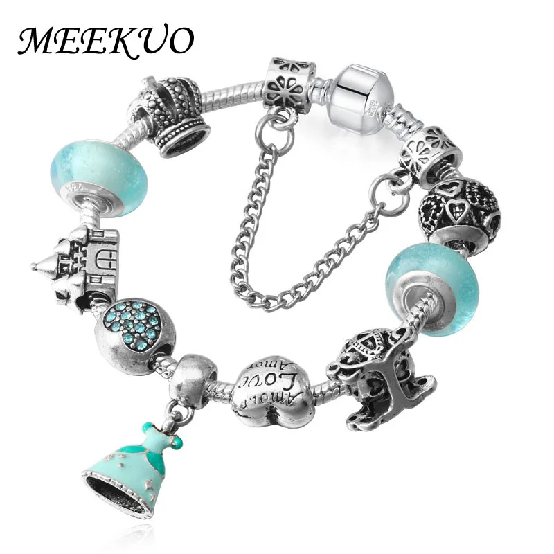 MEEKUO Antique Silver Color Dress dangle Bracelet Valentine's Day Girl Charm Bracelet & Bangles Pulseira Women Jewelry BL048
MEEKUO Antique Silver Color Dress dangle Bracelet Valentine's Day Girl Charm Bracelet & Bangles Pulseira Women Jewelry BL048
