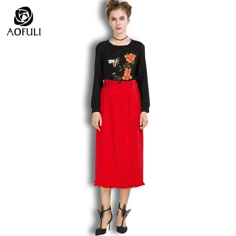AOFULI L- Xxxl 4xl 5xl Women Skirt Suit Set With 3D Flowers Plus Size T-shirt 2 Pieces Outfit Pleated Skirt Twinset 1002 
AOFULI L- Xxxl 4xl 5xl Women Skirt Suit Set With 3D Flowers Plus Size T-shirt 2 Pieces Outfit Pleated Skirt Twinset 1002