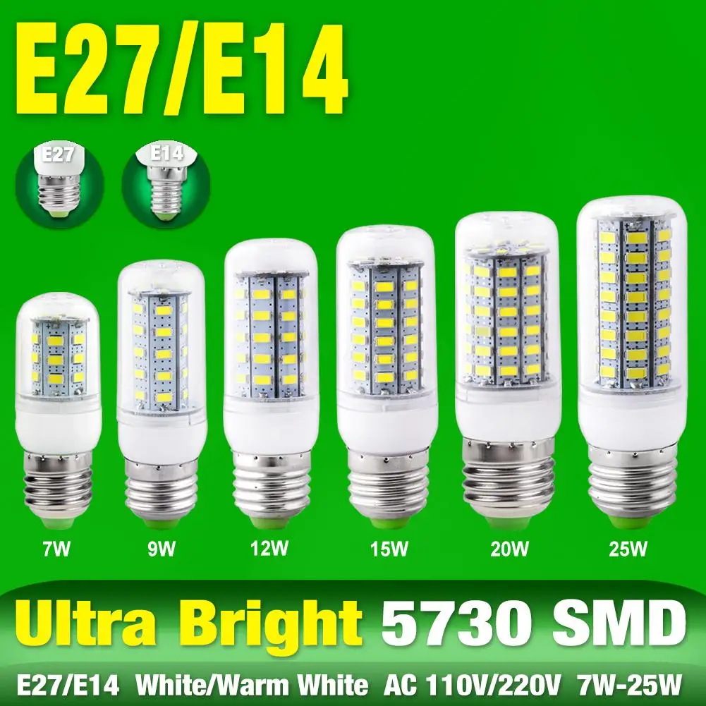 1X 5X 10X E14 E27 5730 SMD LED Corn Bulb Lamp 7W 12W 25W Candle Light 110V 220V 