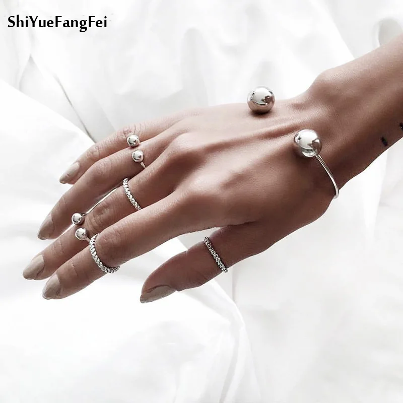 6 Pcs/ Set Bangle Classic Twist Bead Adjustable Opening Silver Ring Set Women Charm Party Wedding Jewelry Accessories
6 Pcs/ Set Bangle Classic Twist Bead Adjustable Opening Silver Ring Set Women Charm Party Wedding Jewelry Accessories