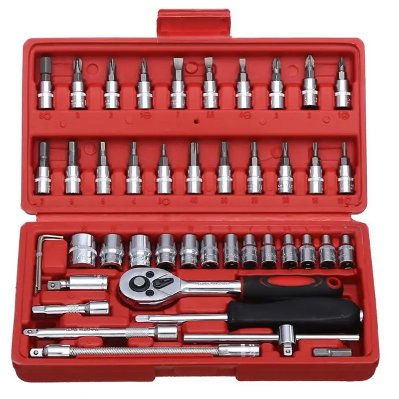 46pcs/set Wrench Socket Spanner Set Professional Hardware Car Boat Moto Repairing Tools Kit Multitool Hand Tools Common Sockets
46pcs/set Wrench Socket Spanner Set Professional Hardware Car Boat Moto Repairing Tools Kit Multitool Hand Tools Common Sockets