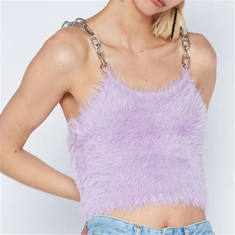 Furry camisole Women's Purple Vest Plush Stretch Plain Sexy Vest Metal Chain Strappy Crop Tops Tanks Camis Femme
Furry camisole Women's Purple Vest Plush Stretch Plain Sexy Vest Metal Chain Strappy Crop Tops Tanks Camis Femme