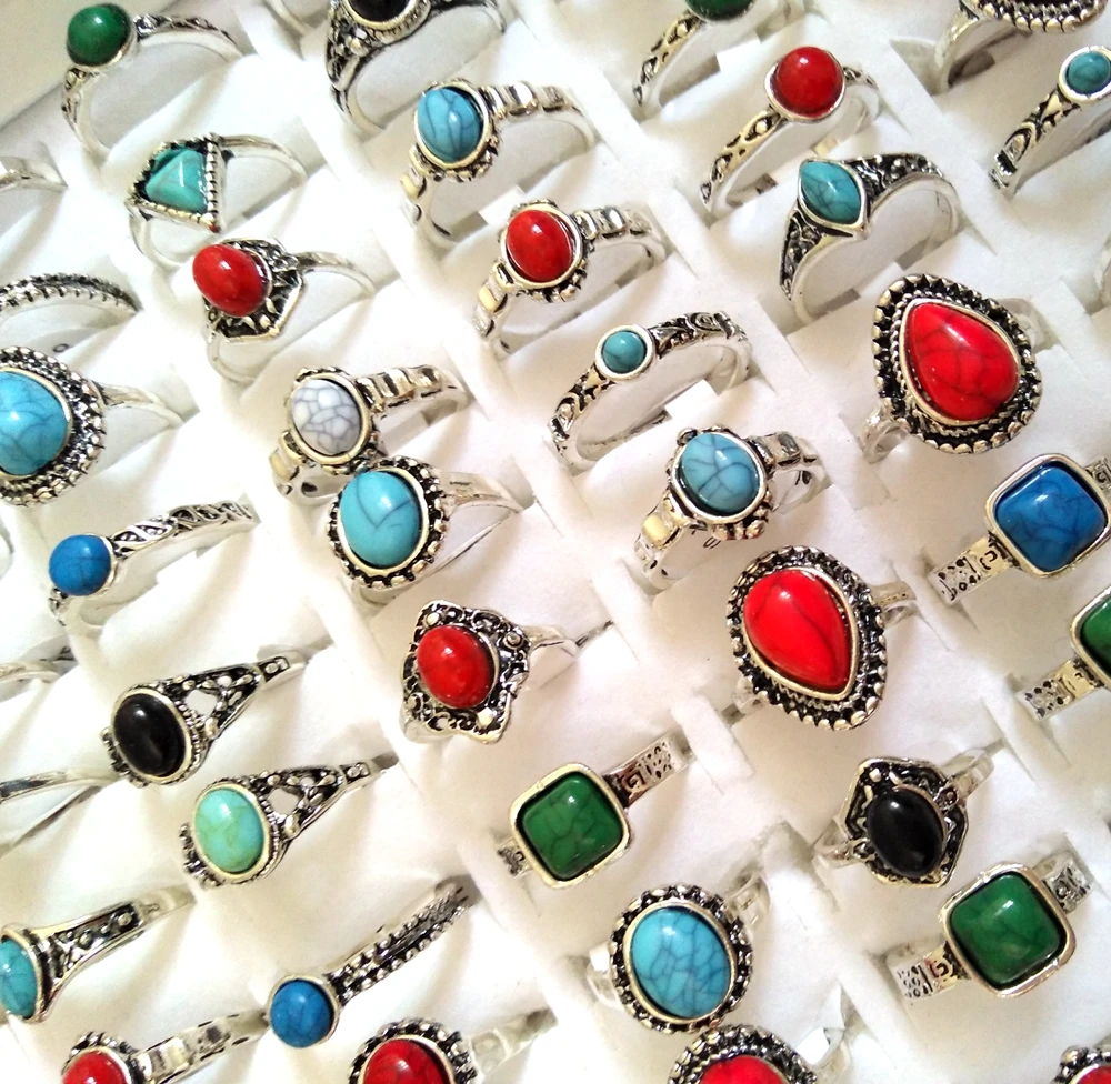 100pcs Vintage Retro Colorful Natural Stone Rings Women's Beautiful Turquoises Stone Rings Ladies Elegant Fashion Jewelry Gift
100pcs Vintage Retro Colorful Natural Stone Rings Women's Beautiful Turquoises Stone Rings Ladies Elegant Fashion Jewelry Gift