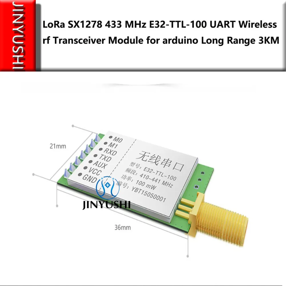 Long Range 3KM 20dBm LoRa SX1278 433MHz Wireless rf Module iot Transceiver E32-TTL-100 UART rf Transmitter Receiver
Long Range 3KM 20dBm LoRa SX1278 433MHz Wireless rf Module iot Transceiver E32-TTL-100 UART rf Transmitter Receiver