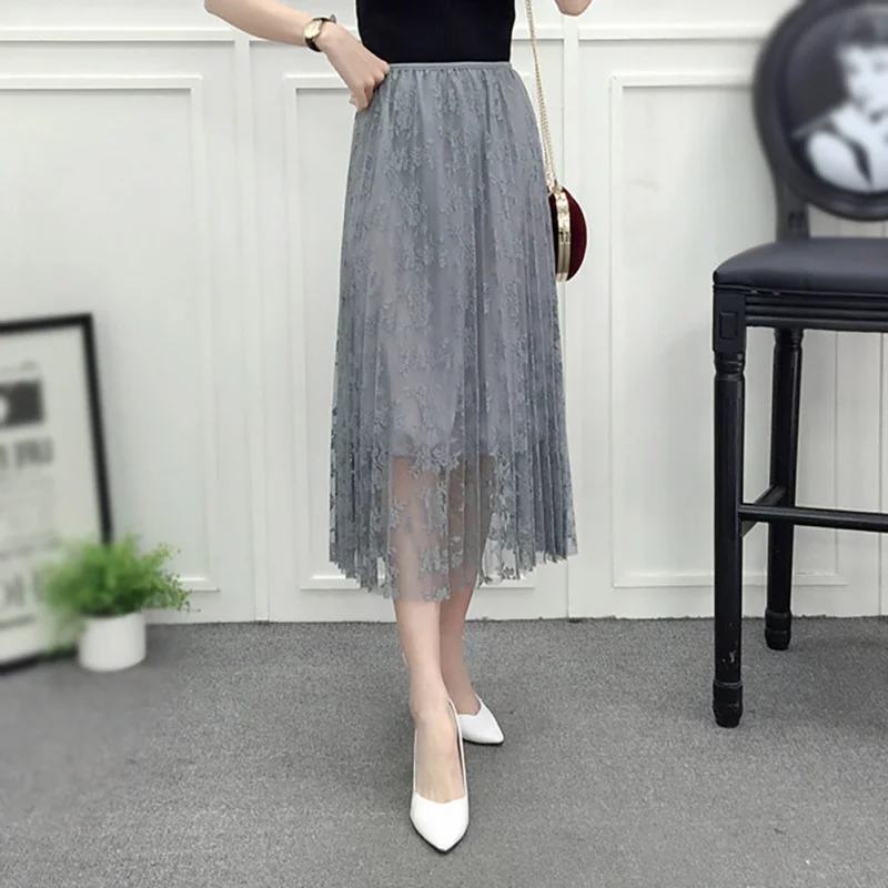 2019 Floral Embroidery Tutu Lace Mesh Skirt Elegant Long Pleated Skirt High Waist Summer Autumn Skirts Hot Sale
2019 Floral Embroidery Tutu Lace Mesh Skirt Elegant Long Pleated Skirt High Waist Summer Autumn Skirts Hot Sale