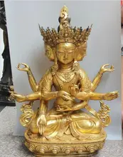 32 "Tibet Budismo Tibetano Bronze Gild 4 Cabeça 8 Braços Estátua de Buda Escultura rápido(China)