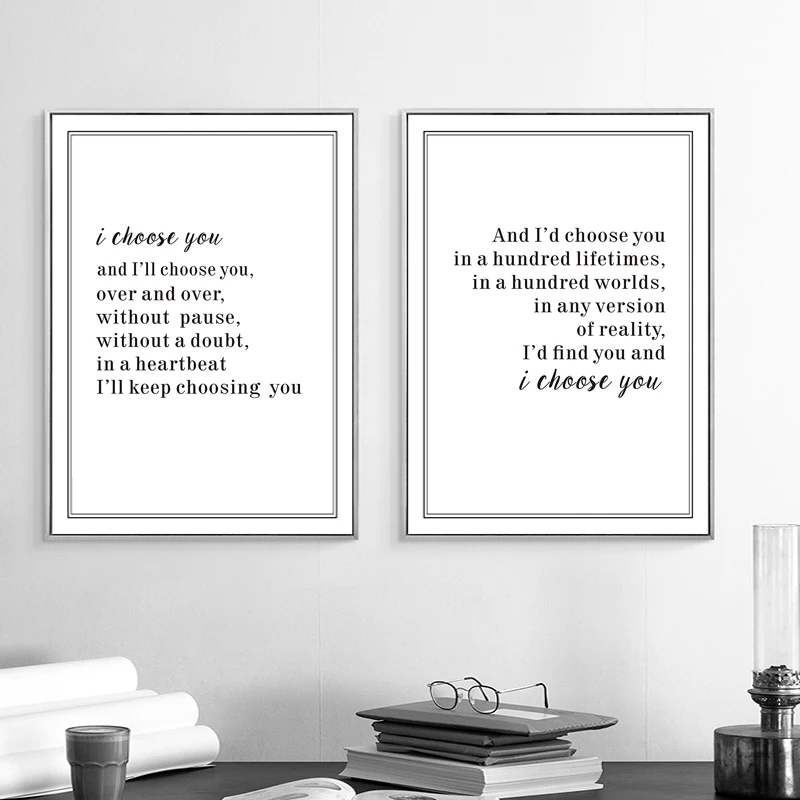 

Modern I choose you Poetry Black and White Canvas Painting Poster Print POP Wall Art Pictures for Bedroom Wedding Home Decor