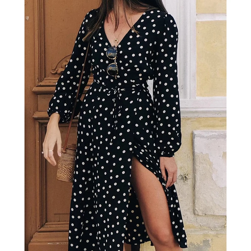 Polka Dots Chiffon Dress Women Sexy Puff Sleeves Midi Long Dress Vintage Wrap Dresses
Polka Dots Chiffon Dress Women Sexy Puff Sleeves Midi Long Dress Vintage Wrap Dresses