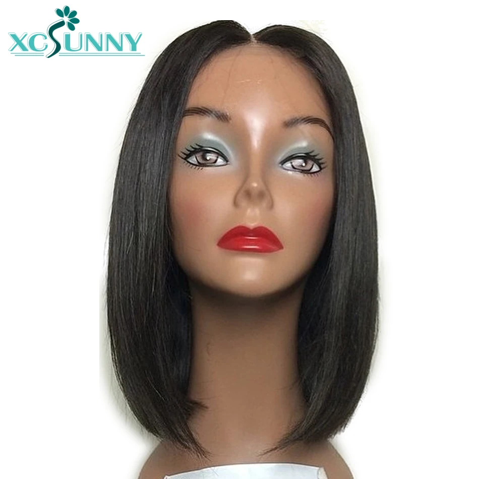 

Short Bob Wigs Glueless 5X4.5 Silk Base Lace Front Wig Indian Remy Human Hair Natural Black For Women Silky Straight xcsunny