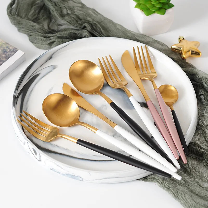 Western Knife and Fork Spoon Powder White Gold Black Authentic 304 Stainless Steel Cutlery Steak Knife and Fork Spoon Coffee Set
Western Knife and Fork Spoon Powder White Gold Black Authentic 304 Stainless Steel Cutlery Steak Knife and Fork Spoon Coffee Set