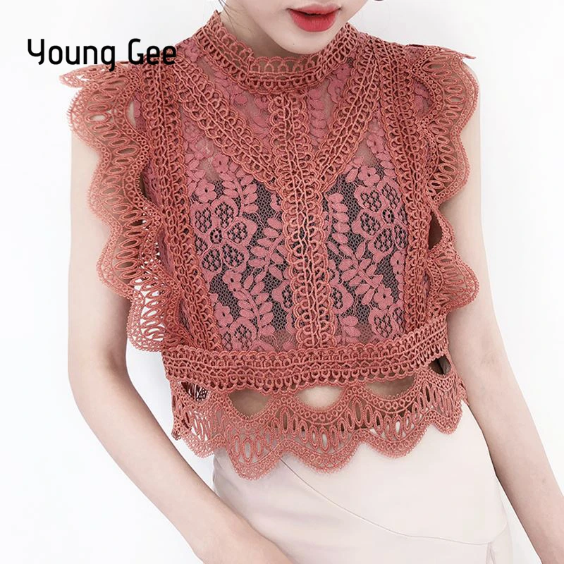 Young Gee Elegant Lace Floral Blouse Stand Shirt Women Summer Blouses 2019 Sleeveless Hollow Out Pink Blue White Black Lace Tops
Young Gee Elegant Lace Floral Blouse Stand Shirt Women Summer Blouses 2019 Sleeveless Hollow Out Pink Blue White Black Lace Tops