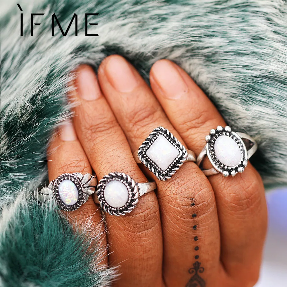 IF ME Vintage Knuckle Ring Sets for Women Bohemian Antique Silver Color Geometric Round Opal Stone Rings Finger Jewelry 2018 New
IF ME Vintage Knuckle Ring Sets for Women Bohemian Antique Silver Color Geometric Round Opal Stone Rings Finger Jewelry 2018 New