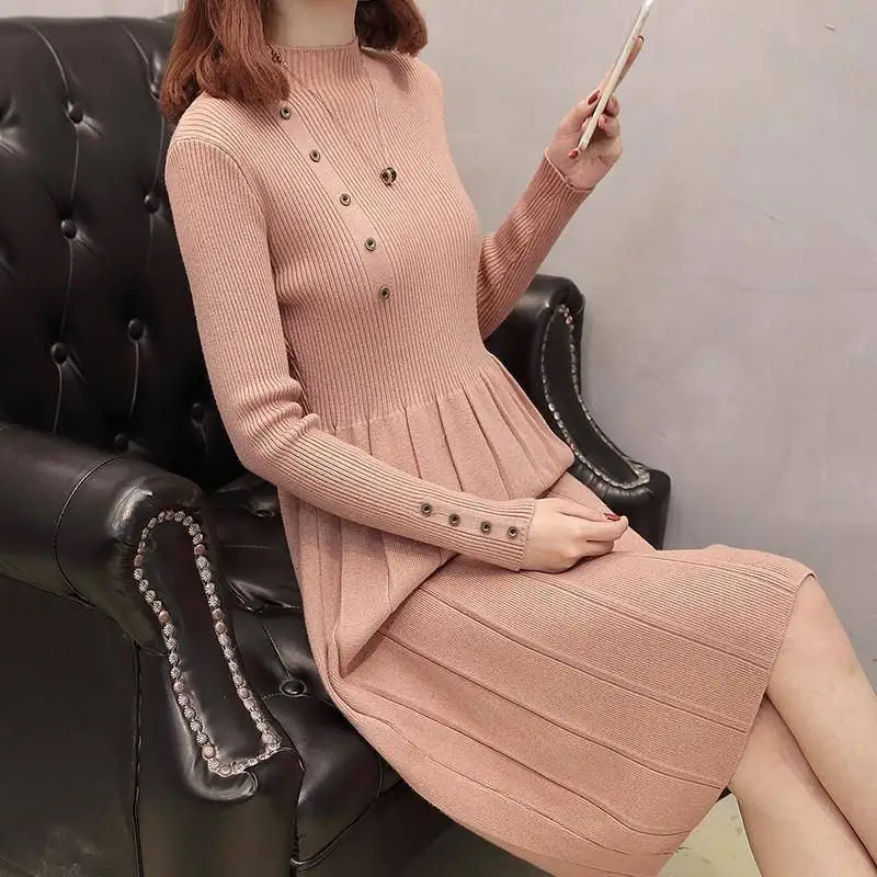 2019 Autumn Winter Women Casual Pleated Loose Sweaters Vestidos Female Knitted Long Sleeve Elegant Buttons Pullovers Dresses H58
2019 Autumn Winter Women Casual Pleated Loose Sweaters Vestidos Female Knitted Long Sleeve Elegant Buttons Pullovers Dresses H58
