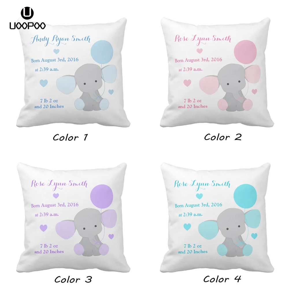 Custom Kids Cushion Cover Cute Blue Pink Elephant Pillow Cover Square Polyester Children Pillow Case Boy and Girl Birth Stats
Custom Kids Cushion Cover Cute Blue Pink Elephant Pillow Cover Square Polyester Children Pillow Case Boy and Girl Birth Stats